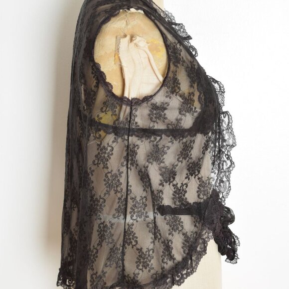 vintage 80s lingerie set sheer black lace bra panties bed jacket XS S - Picture 4 of 9